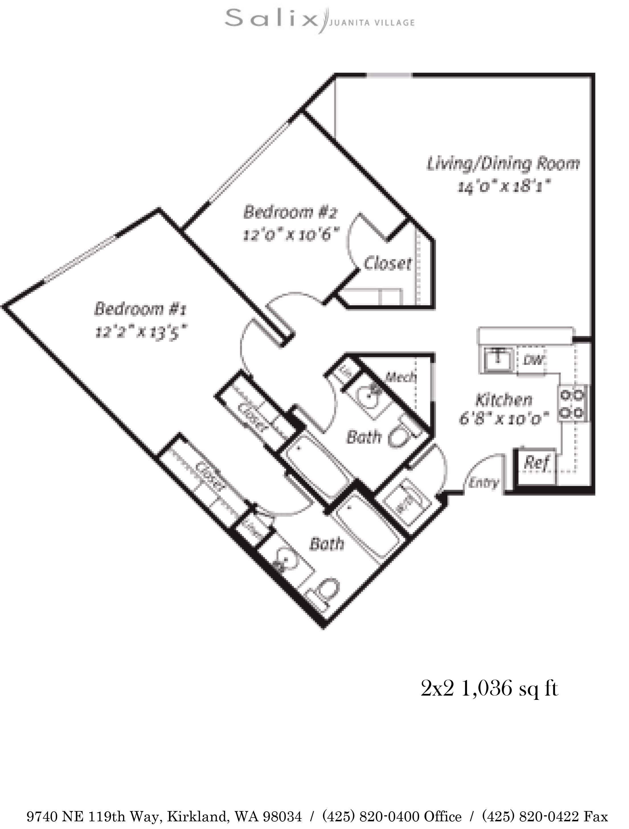 2x2 1036 sqft Floor Plan 2x2 1036 sqft Floor Plan